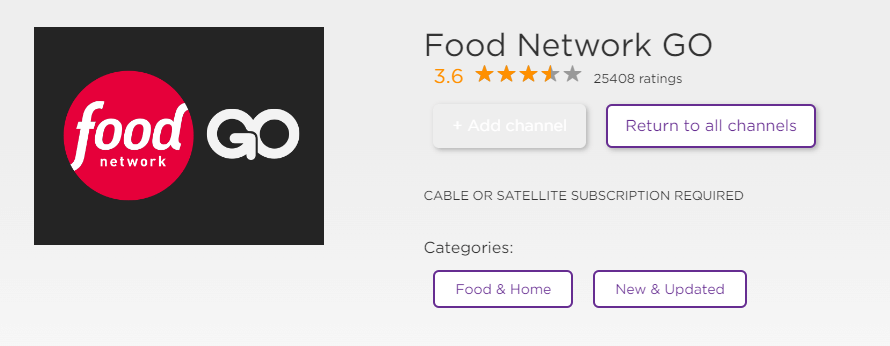 Install Food Network Go on Roku Website