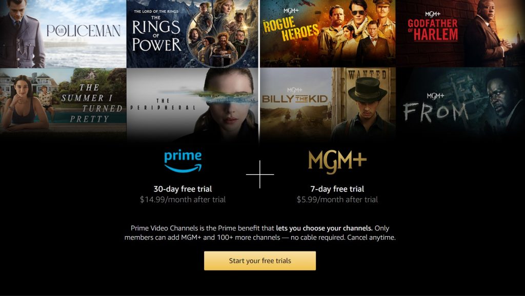 MGM Plus and Prime Video free trial bundle