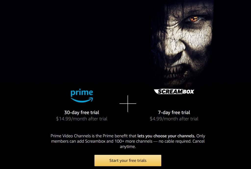 Amazon Prime Video + Screambox free trial