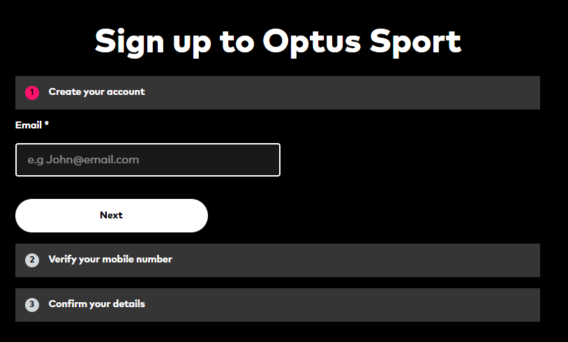 Enter the details and get free account on Optus Sport
