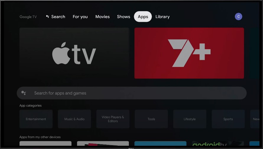 Google TV home screen