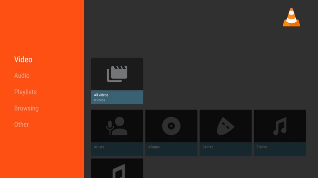 VLC home screen