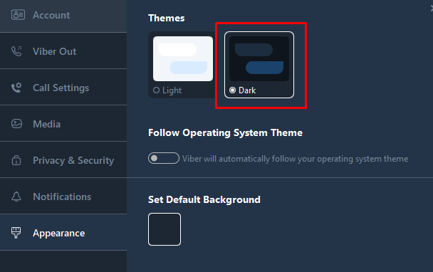 Viber Dark Mode-Select the Dark theme