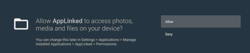 Click Allow to give AppLinked access to install apps on Firestick