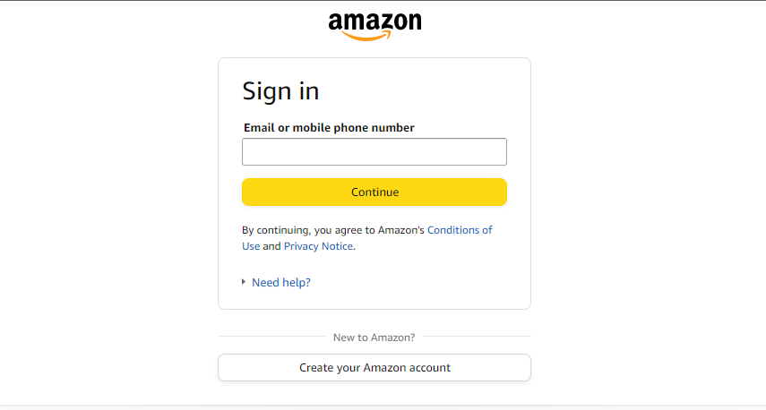 Log in or Sign up to your Amazon Account