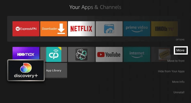 Select Move on Fire TV Home screen