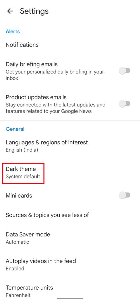 Select Dark theme