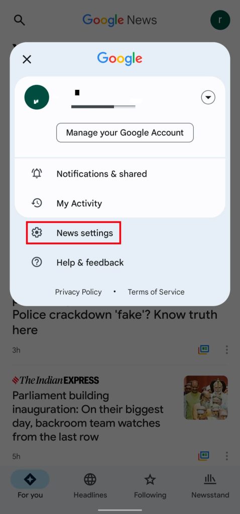 Click News settings