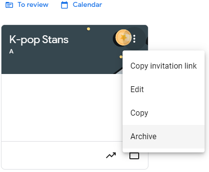 Select Archive on Google Classroom