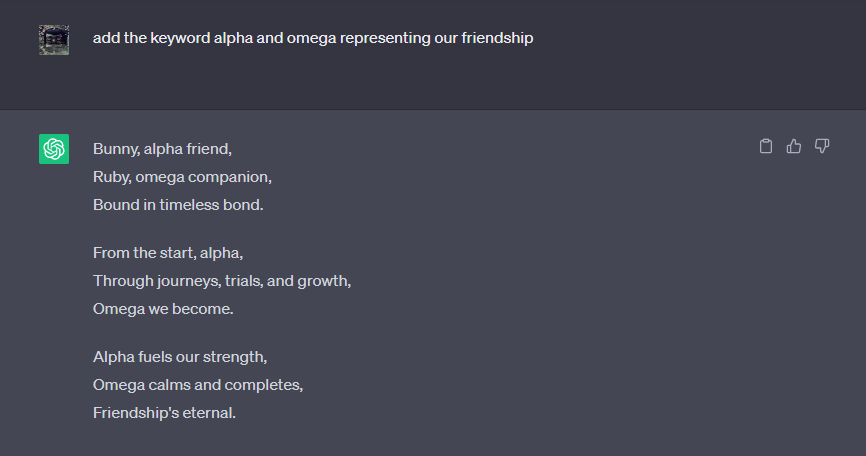 Prompt to add keywords to poem on ChatGPT