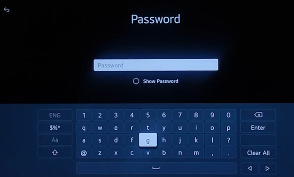 Enter the password connect LG TV to WiFi