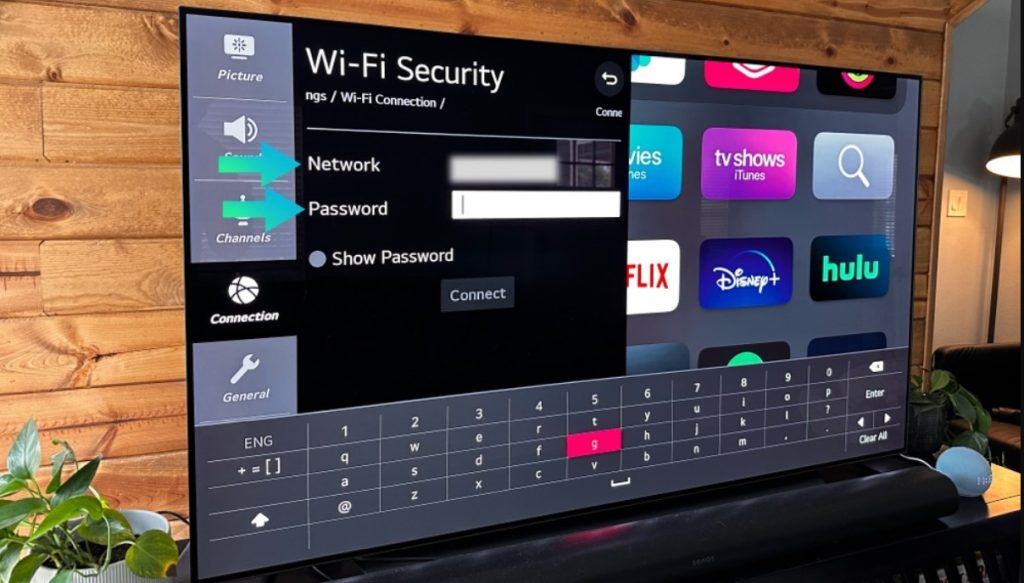 Enter the password to connect LG TV to WiFi