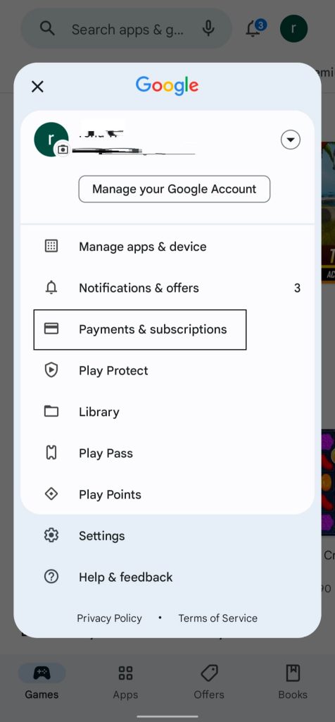 Select Payments & subscriptions