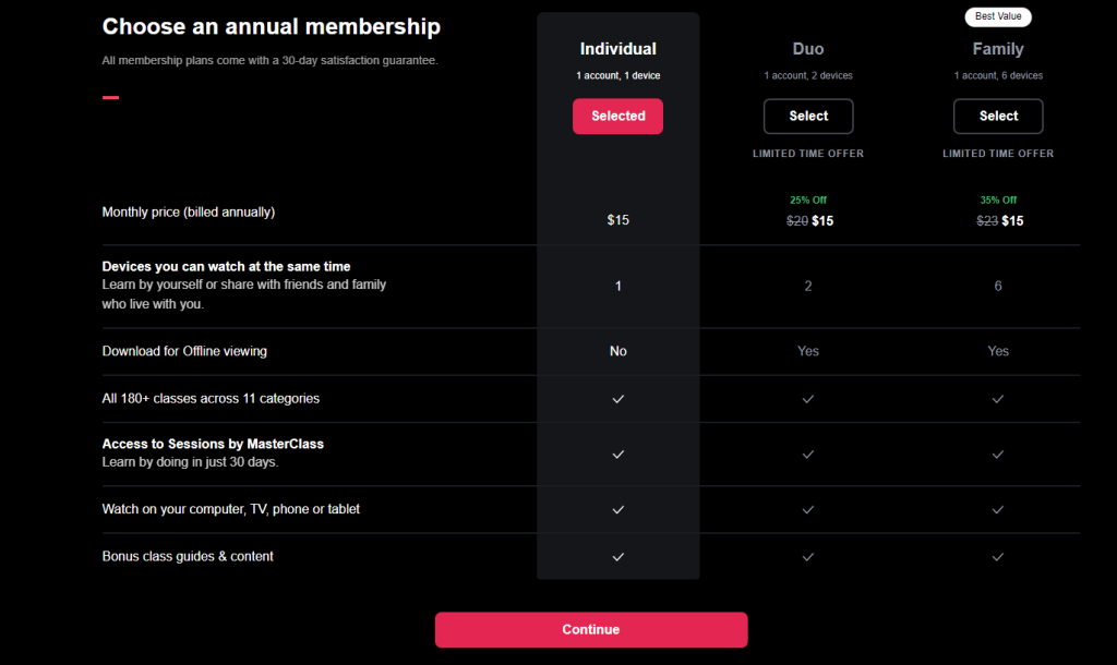 Select the subscription plan