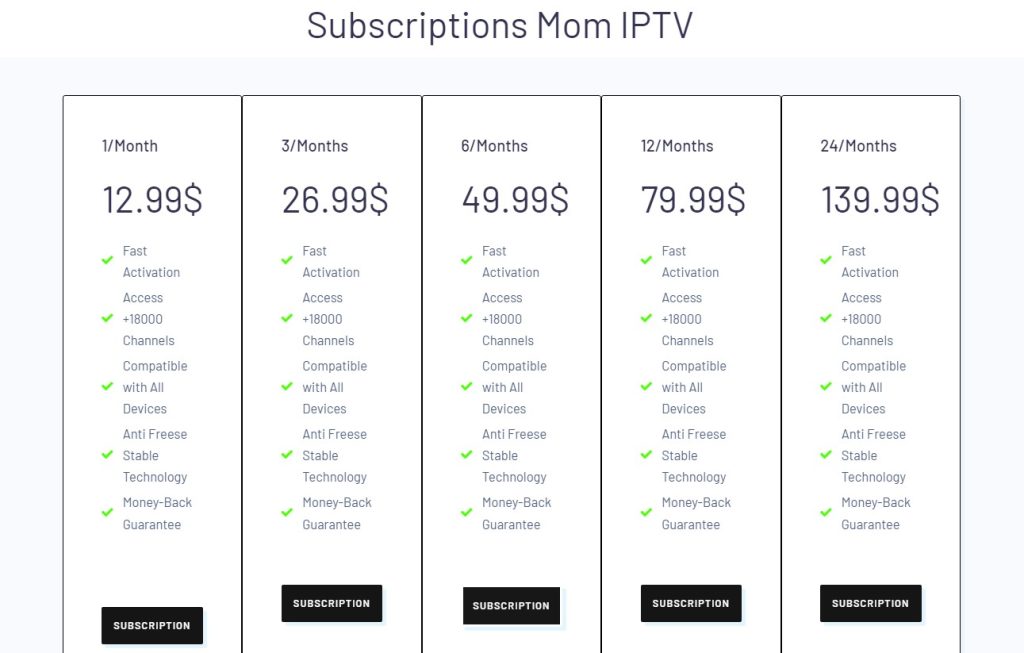 Mom IPTV subscriptions