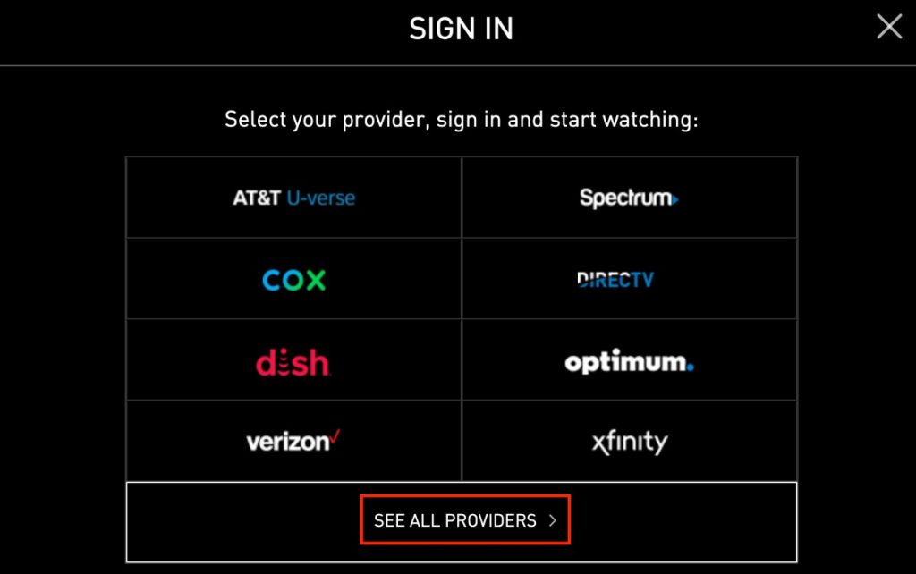 Select TV Provider to login