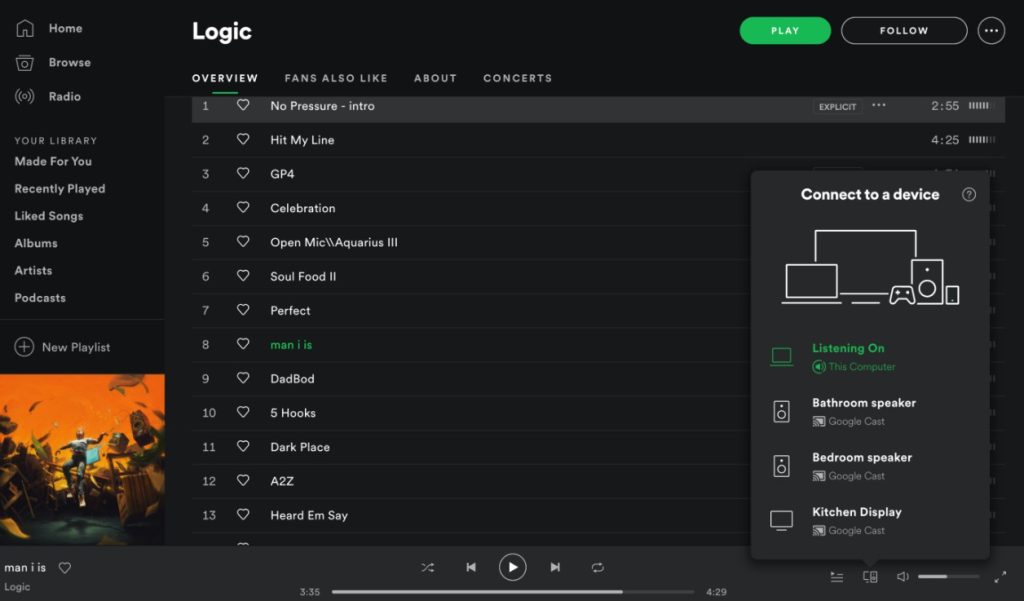 Spotify app on desktop