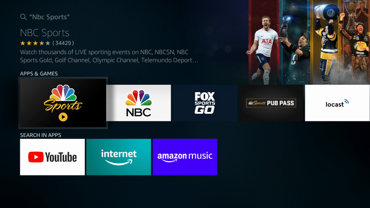 Pick the NBC Sports app on your Firestick
