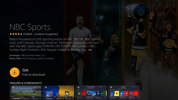 Click Get or Download on your Firestick to install NBC Sports