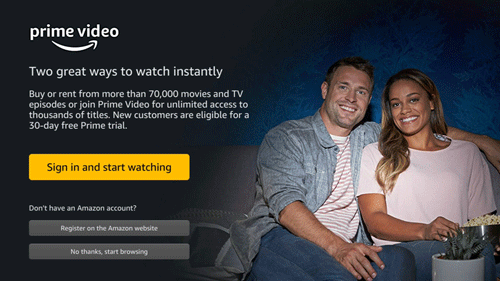 Click Sign In and Start Watching to activate Amazon Prime Video
