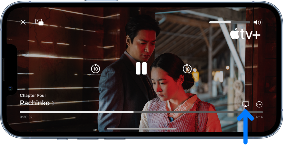 Click the AirPlay icon on Apple TV app