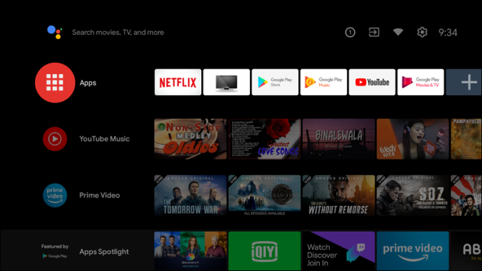 Apps section on Android TV