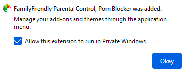 Agree to the terms and click Okay to Block websites on Firefox