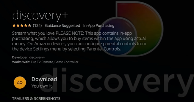 Click Download to install Discovery+ on Firestick