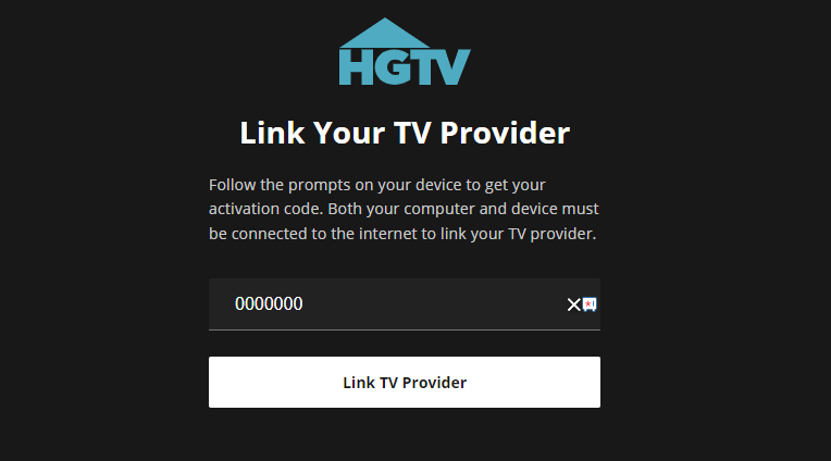 Enter the activation code for HGTV and click Link TV Provider
