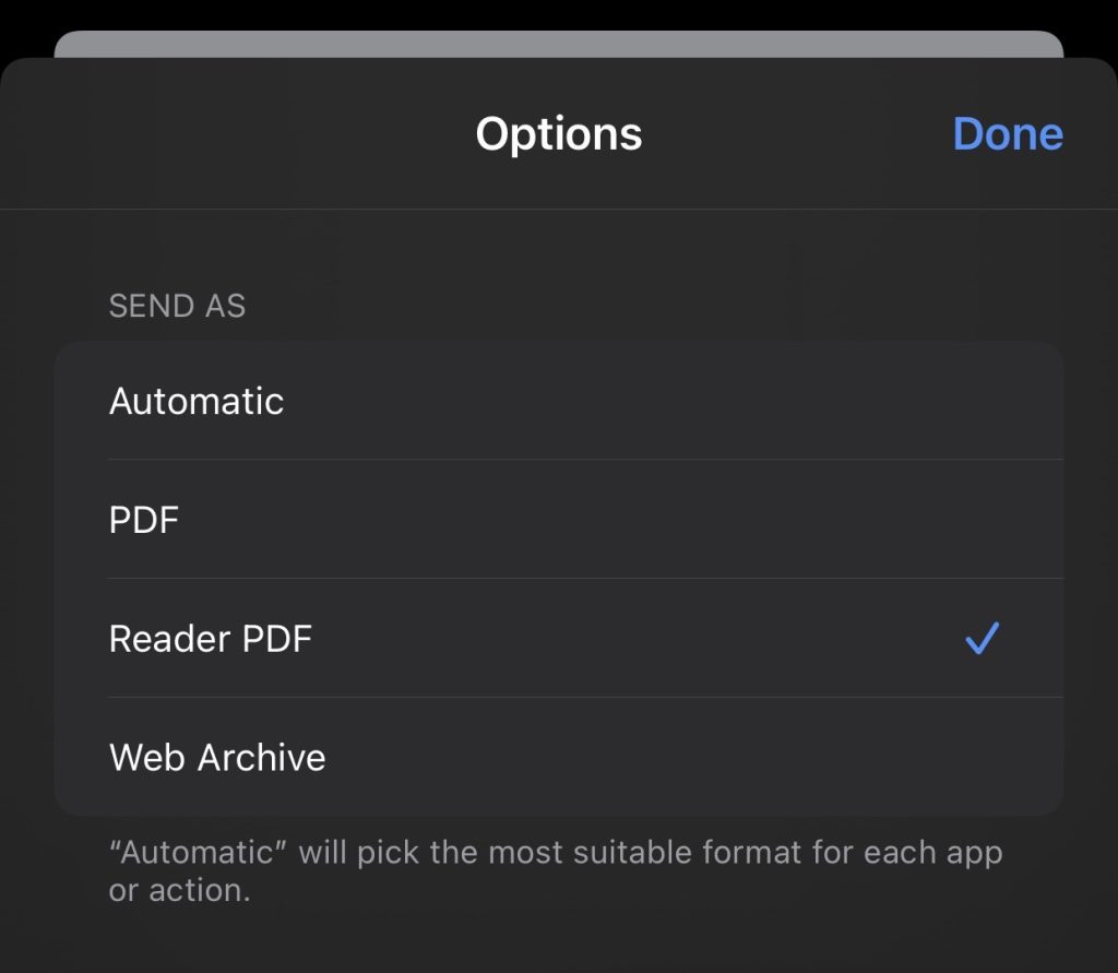 Select Reader PDF to save the PDF on iPad