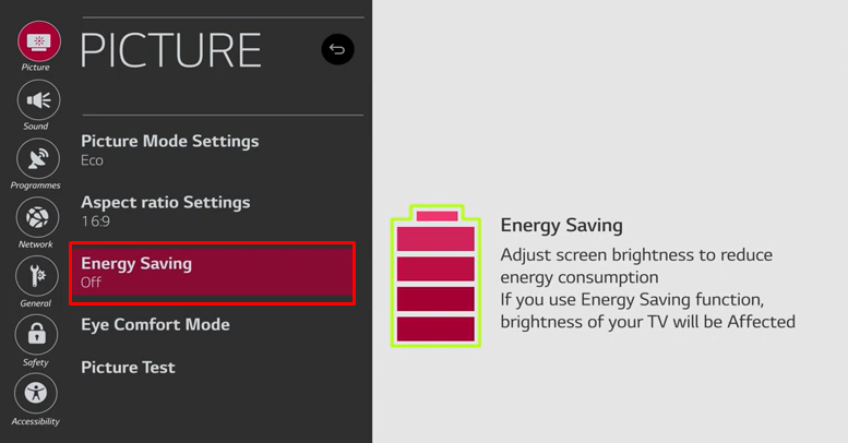 Click the Energy Saving to enable energy saving mode.