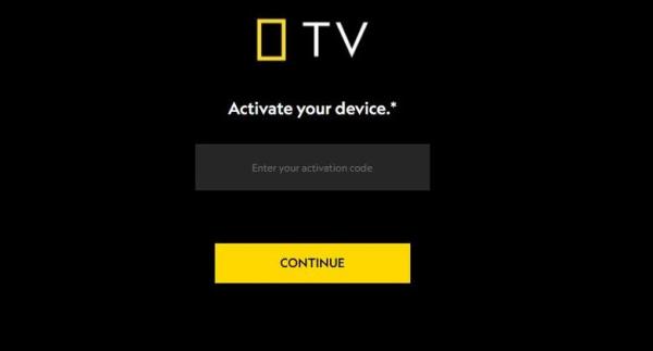 Enter the activation code for Nat Geo TV and click Continue