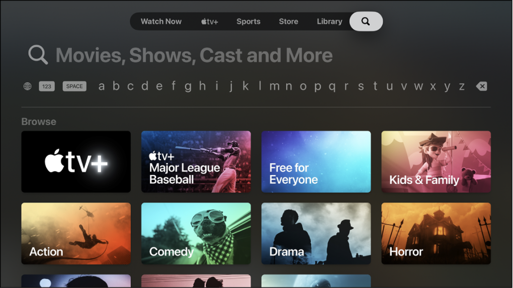 Navigate the search bar on Apple TV