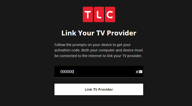 Enter the activation code for TLC and click Link TV Provider