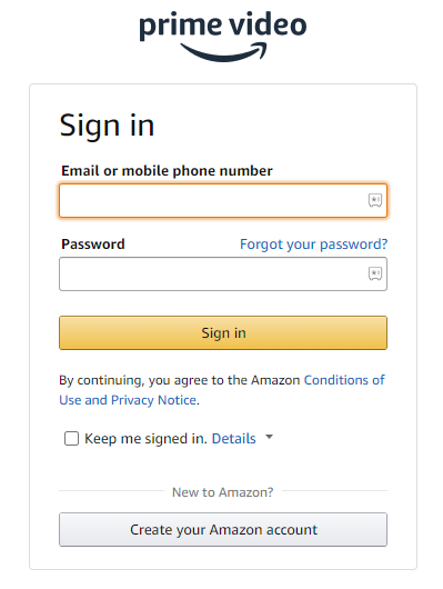 Sign in with your Prime account details