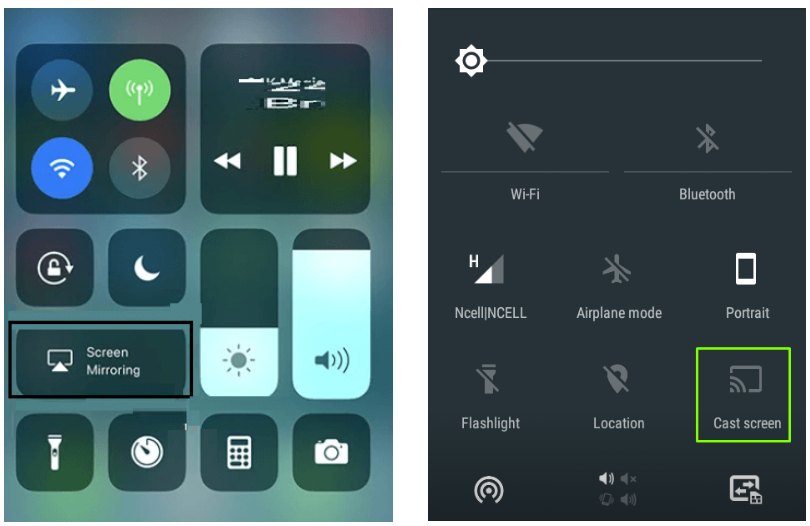 Tap the Screen Mirroring or Screen Cast option