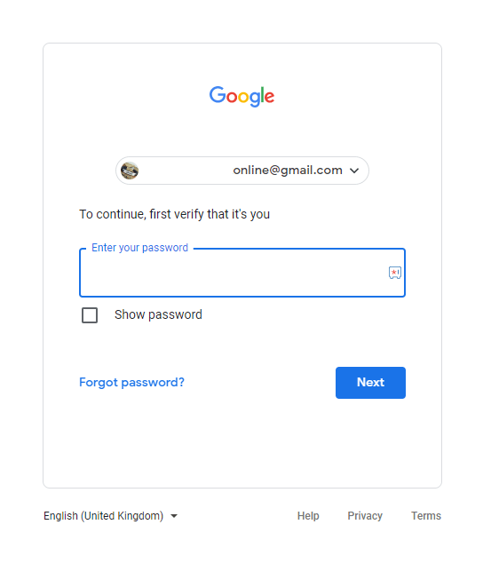 Change the password of Gmail 