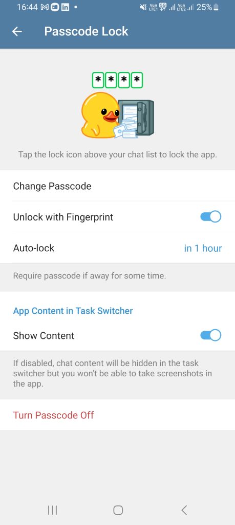 Tap Change Passcode to Change Telegram Password  