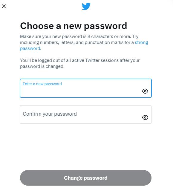 Enter a new Twitter password 