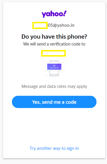Click Yes, send me a code 