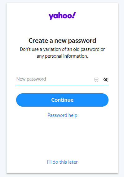 Type the new Yahoo password 