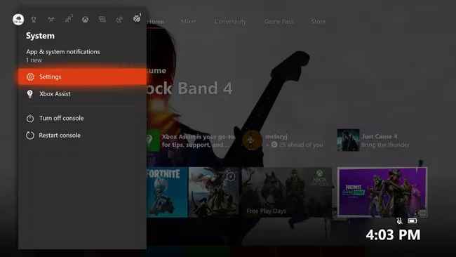 Go to Settings on Xbox One