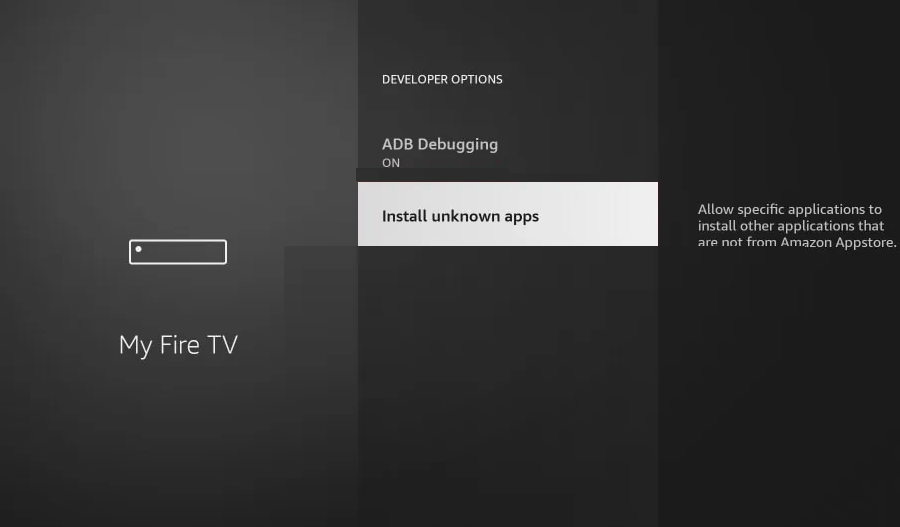 Select Install Unknown apps to download Pluto TV on Firestick