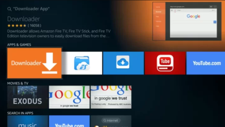 Install the Downloader app on Firestick to sideload Popcorn Time APK