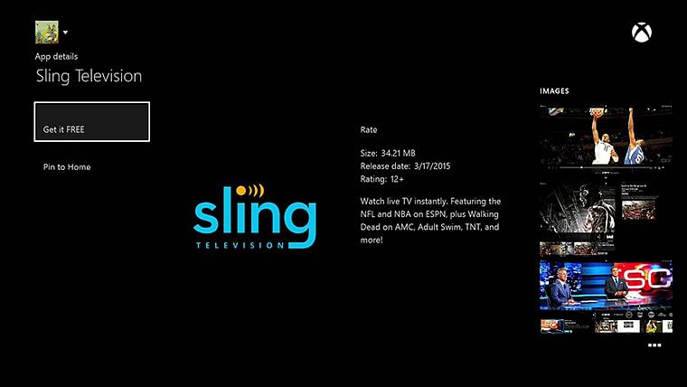 Click Get it Free to install Sling TV on Xbox One 