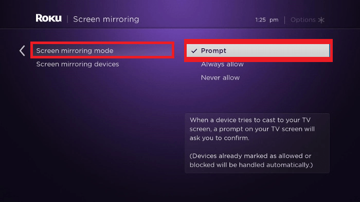 Click on Screen Mirroring Mode