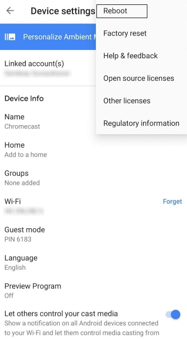 Hit Reboot to update Chromecast