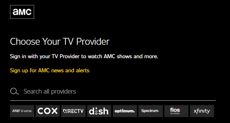 Choose you TV provider for AMC