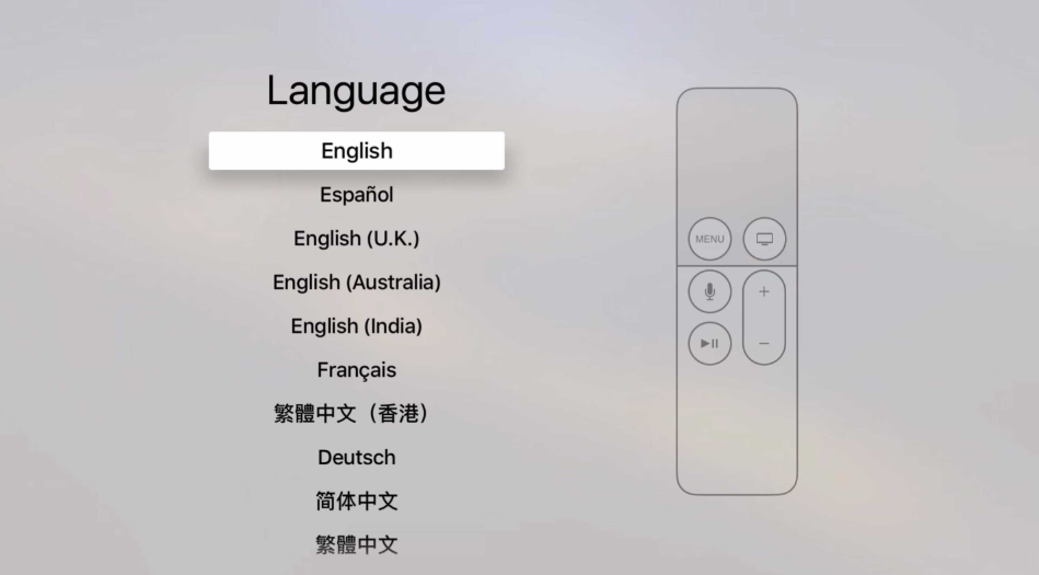 Set up your Apple TV by choosing language 