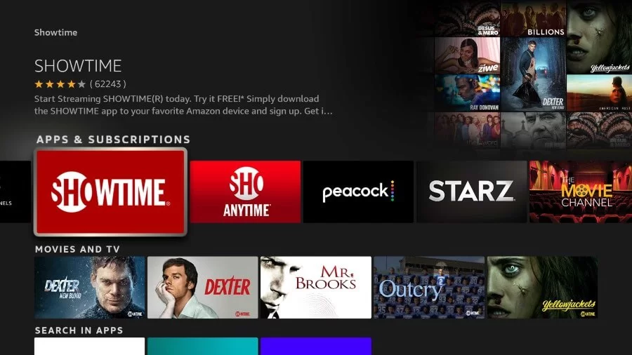 Select the Showtime Anytime app 